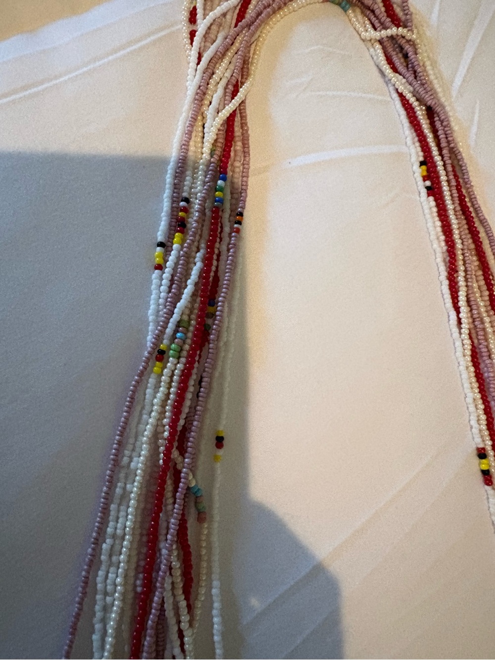 Handmade Glass Bead Neck Strands,White, Red, or Mauve w/ Multicolor Accents